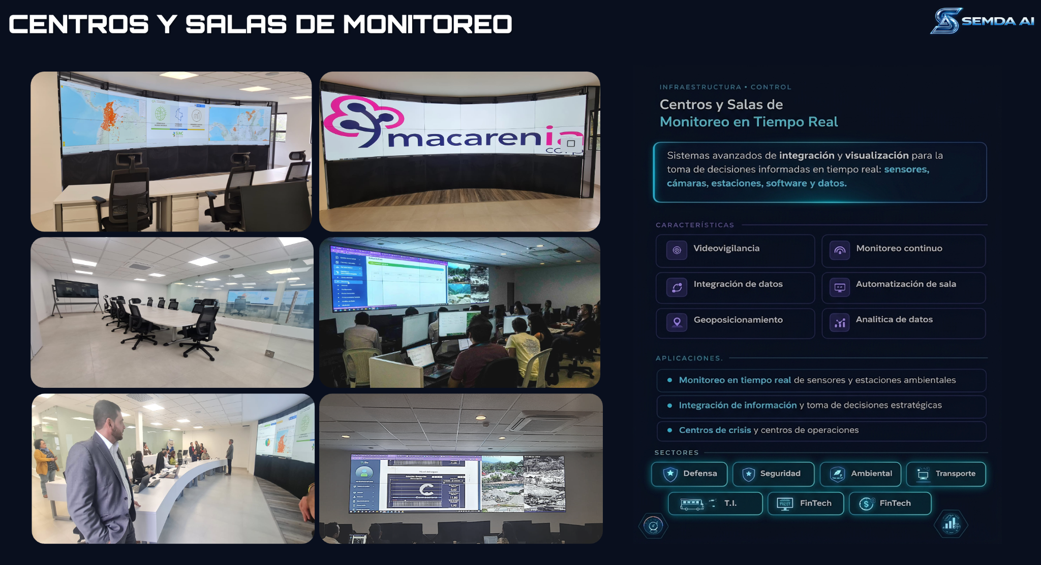 Fotografías de centros y salas de monitoreo implementados